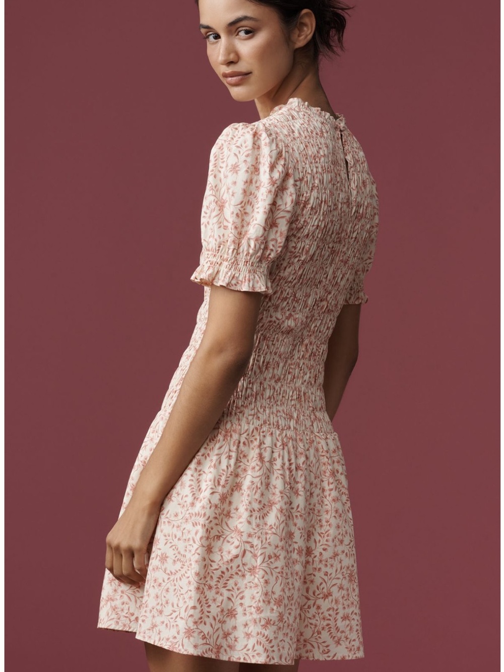 Reformation Ivory Combo Floral Smocked Mini Dress - Picture 4 of 8